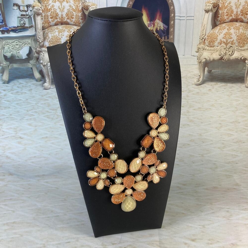 Chunky Floral Cluster Collar Necklace Gold Tone Autumn Colors Vintage Y2K EUC